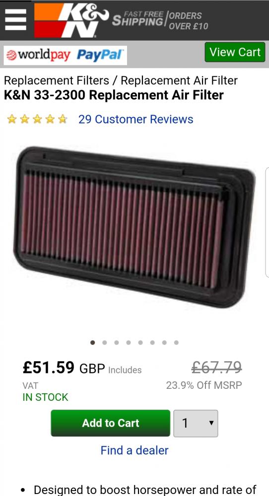 K&N Filter For Sale GT86 / BRZ Parts Toyota GT86 and Subaru BRZ